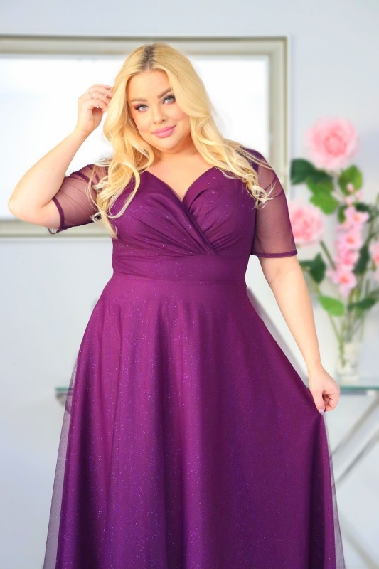 Sukienka maxi plus size brokatowa z tiulem KOD S1031 (r. 48-56)  
