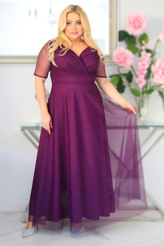 Sukienka maxi plus size brokatowa z tiulem KOD S1031 (r. 48-56)  