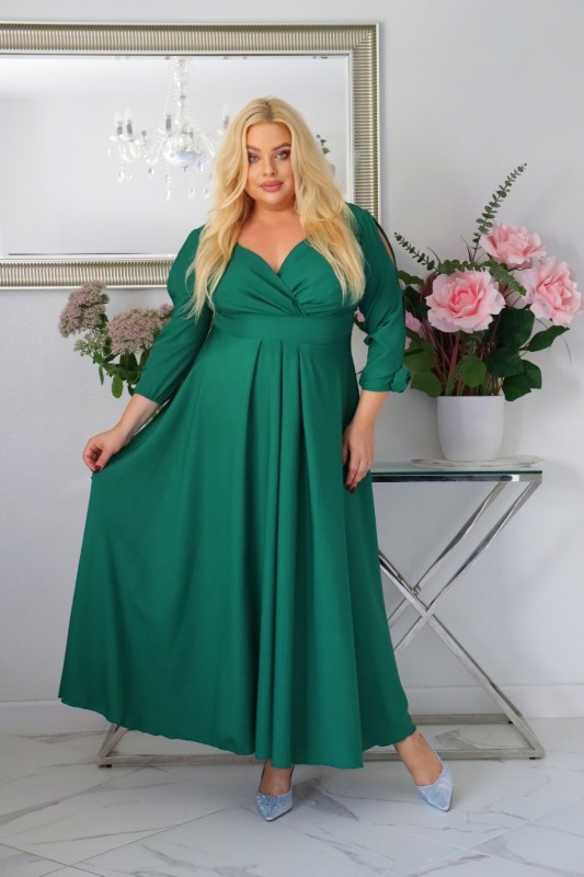 Sukienka maxi z różami na rękawach KOD S1012 (r. 48-56)  