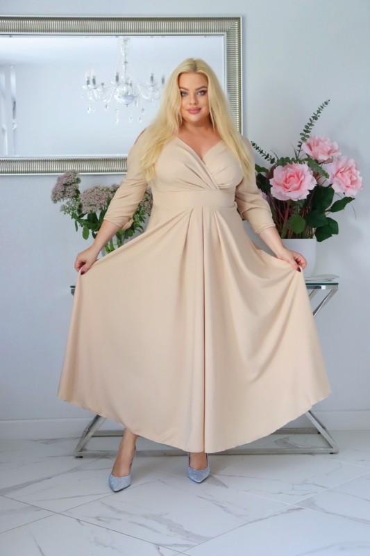 Sukienka maxi z różami na rękawach KOD S1012 (r. 48-56)    