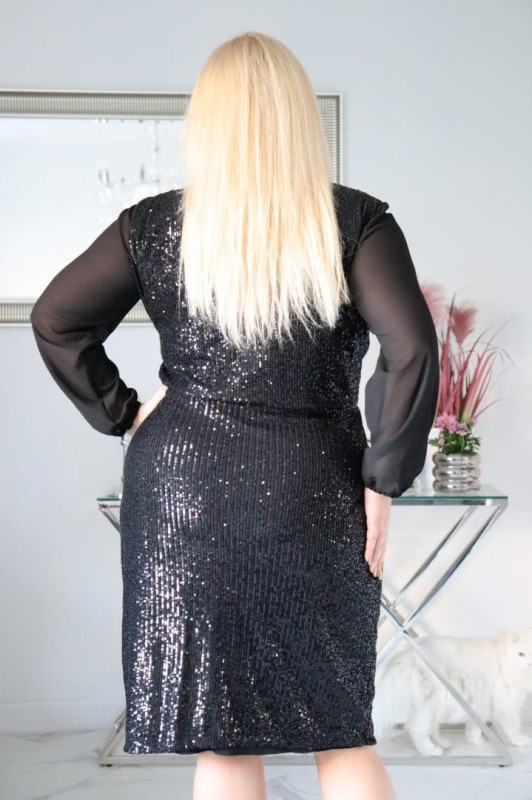 Sukienka cekinowa plus size szyfonowe rękawy KOD S1067 ( r. 48-54)
