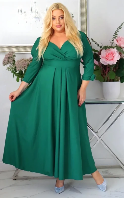 Sukienka maxi z różami na rękawach KOD S1012 (r. 48-56)  