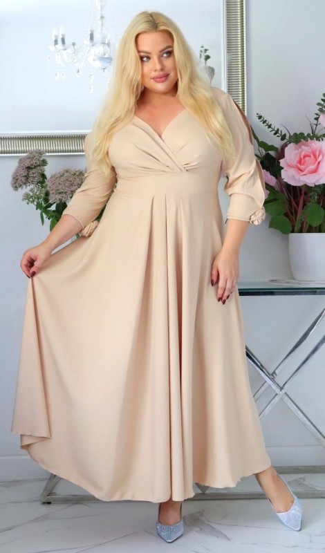 Sukienka maxi z różami na rękawach KOD S1012 (r. 48-56)    