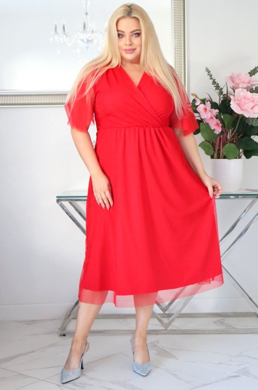 Sukienka z elastyczną talią i tiulowym wykończeniem KOD S1020  ( r. 48-54) 