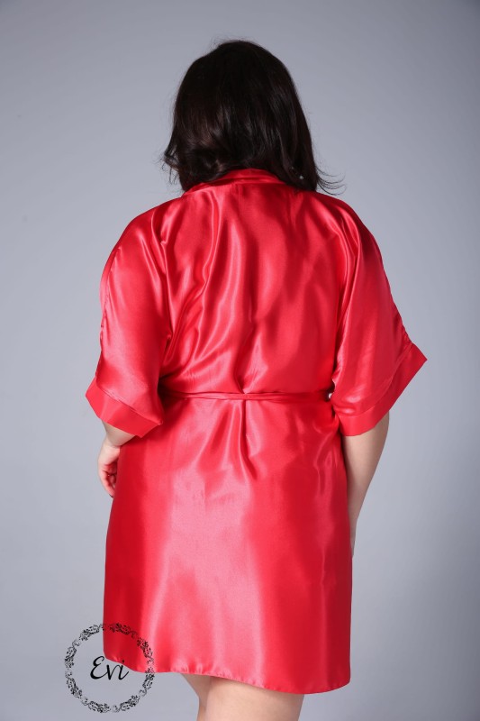 KOMPLET Satynowy szlafrok plus size + koszulka plus size- czerwony Loli (r.44-60)  