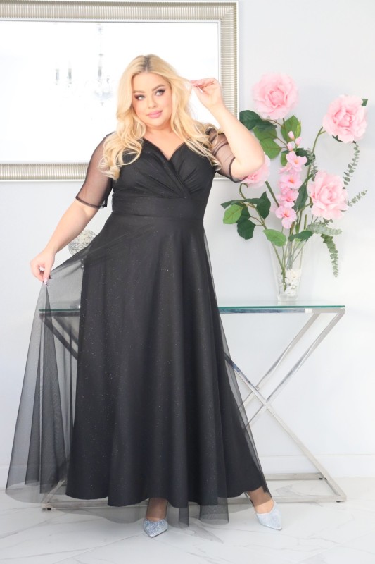 Sukienka maxi plus size brokatowa z tiulem KOD S1031 (r. 48-56)  