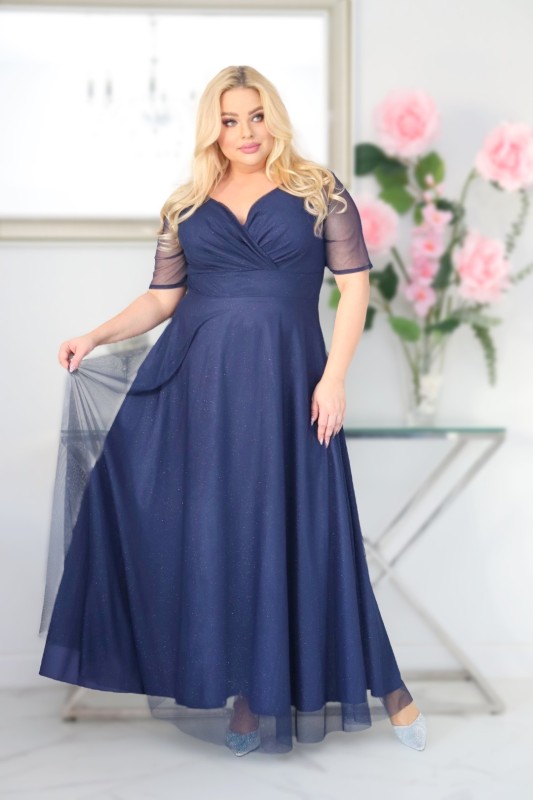 Sukienka maxi plus size brokatowa z tiulem KOD S1031 (r. 48-56) 