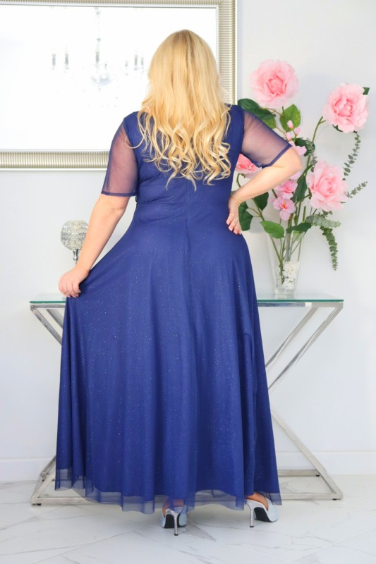 Sukienka maxi plus size brokatowa z tiulem KOD S1031 (r. 48-56) 