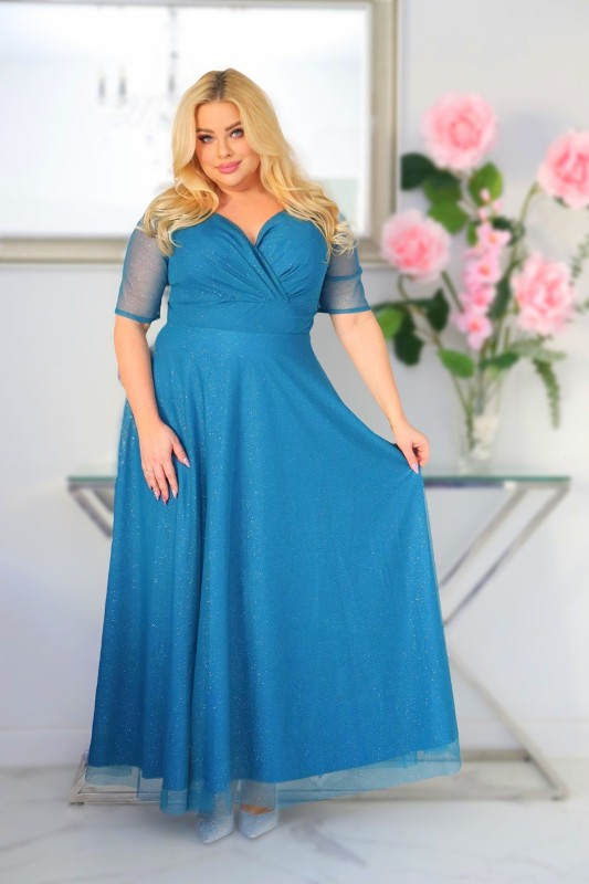 Sukienka maxi plus size brokatowa z tiulem KOD S1031 (r. 48-56)  