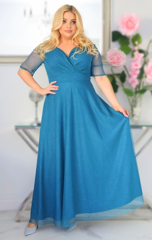 Sukienka maxi plus size brokatowa z tiulem KOD S1031 (r. 48-56)  