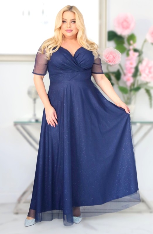 Sukienka maxi plus size brokatowa z tiulem KOD S1031 (r. 48-56) 