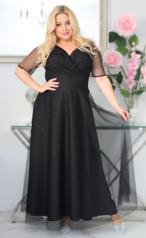 Sukienka maxi plus size brokatowa z tiulem KOD S1031 (r. 48-56)  