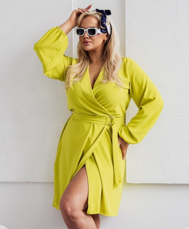 SUKIENKA PLUS SIZE Z PASKIEM I  KOPERTOWYM DEKOLTEM BONI ( r. 44-50)  