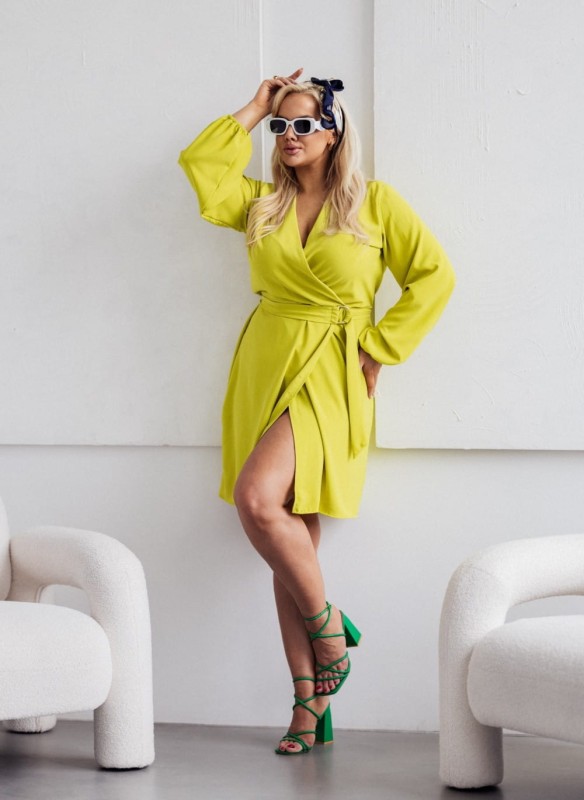 SUKIENKA PLUS SIZE Z PASKIEM I  KOPERTOWYM DEKOLTEM BONI ( r. 44-50)  
