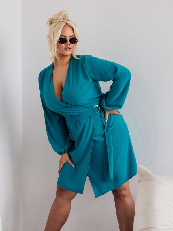 SUKIENKA PLUS SIZE Z PASKIEM I  KOPERTOWYM DEKOLTEM BONI . ( r. 44-50) 