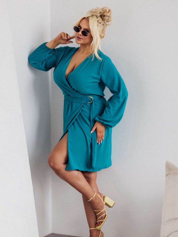SUKIENKA PLUS SIZE Z PASKIEM I  KOPERTOWYM DEKOLTEM BONI . ( r. 44-50) 