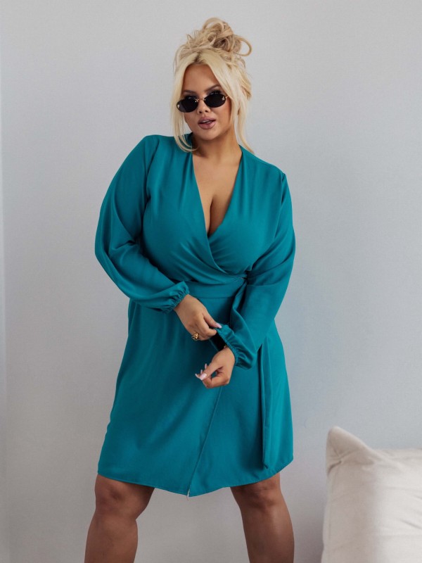 SUKIENKA PLUS SIZE Z PASKIEM I  KOPERTOWYM DEKOLTEM BONI . ( r. 44-50) 