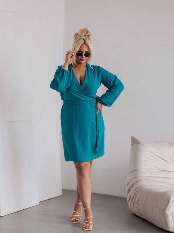 SUKIENKA PLUS SIZE Z PASKIEM I  KOPERTOWYM DEKOLTEM BONI . ( r. 44-50) 