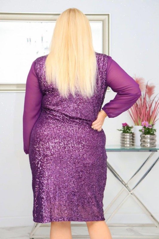 Sukienka cekinowa plus size szyfonowe rękawy KOD S1067 ( r. 48-54)  