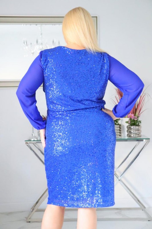 Sukienka cekinowa plus size szyfonowe rękawy KOD S1067 ( r. 48-54)  