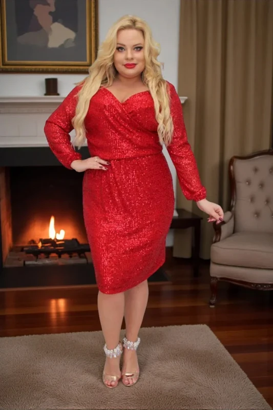 Sukienka cekinowa plus size  z regulowaną talią KOD S1069 ( r. 48-54)   