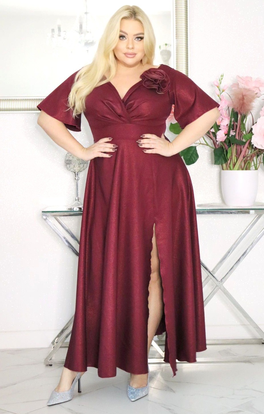Sukienka maxi plus size z różą S1010 ( r. 48-56)  