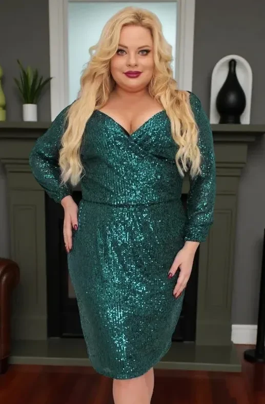 Sukienka cekinowa plus size  z regulowaną talią KOD S1069 ( r. 48-54)   