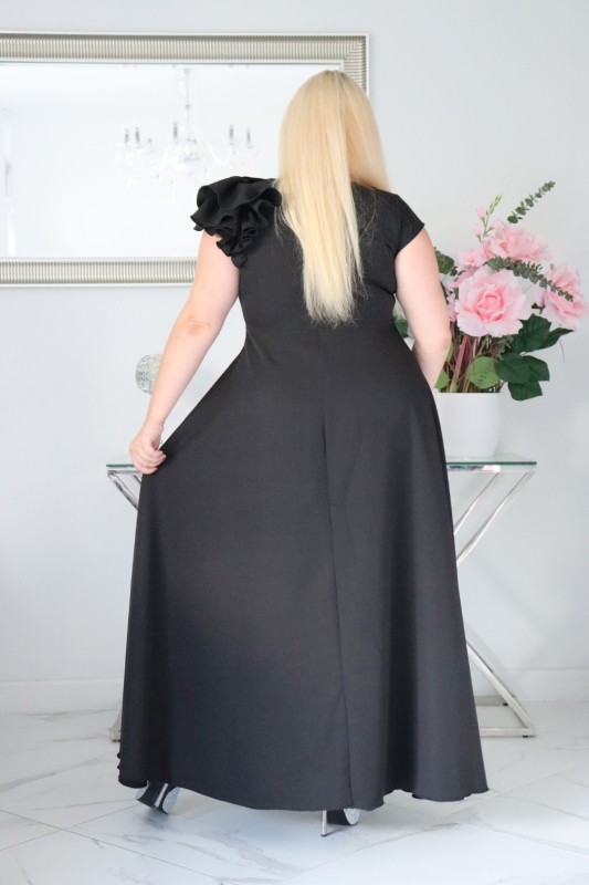 Sukienka glamour z kwiecistą falbaną – S1017 ( r. 48-60)