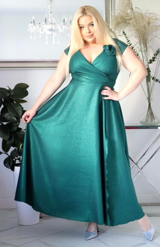 Suknia plus size maxi Glamour z Różą 3D KOD S1009 ( r. 48-60)