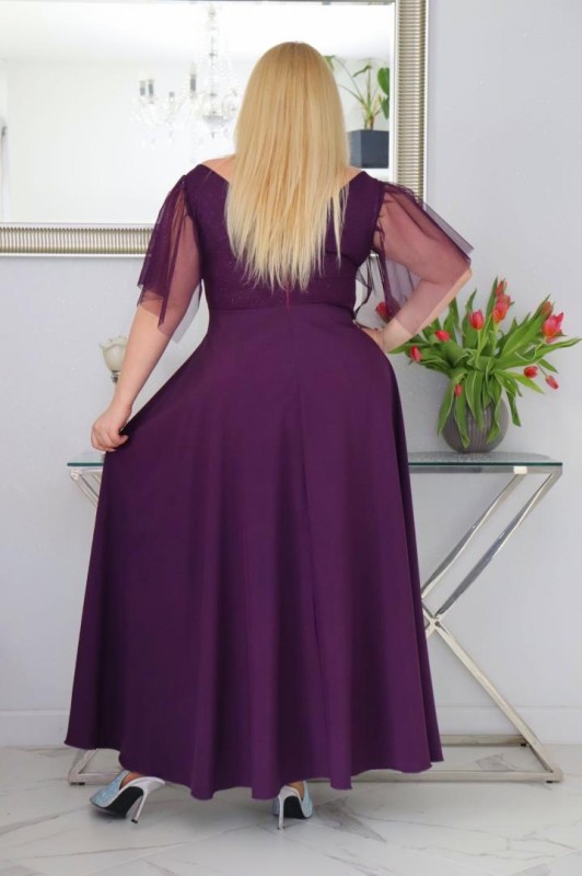 Sukienka maxi plus size rękawy tiulowe KOD S1078 ( r. 48-56)