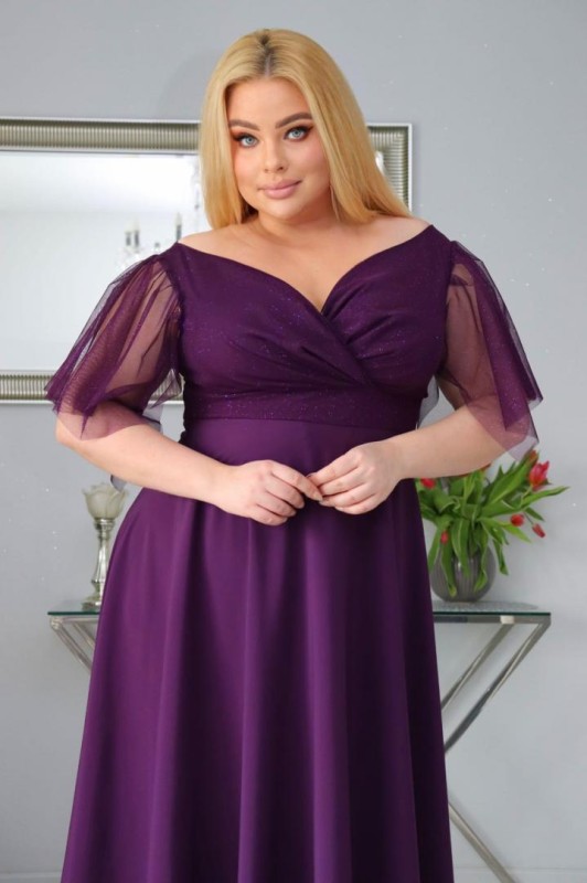 Sukienka maxi plus size rękawy tiulowe KOD S1078 ( r. 48-56)