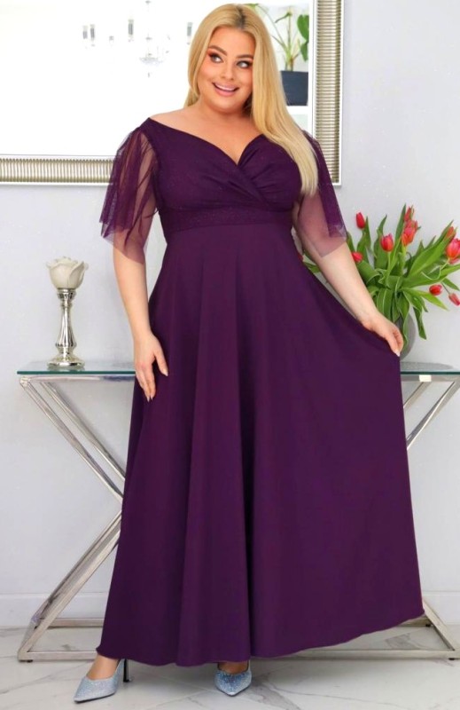 Sukienka maxi plus size rękawy tiulowe KOD S1078 ( r. 48-56)