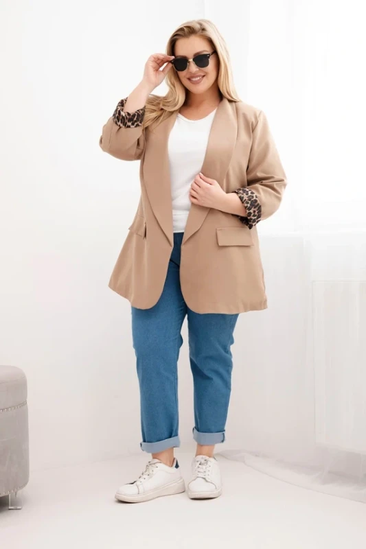 Marynarka Plus Size z modną podszewką w panterkę LUNA (r.48-50)    
