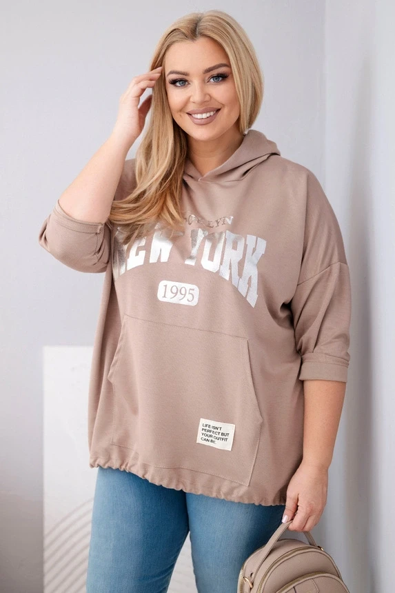 Bluza Plus Size wiskozowa z kapturem i kieszenią kangurką (r.50-56)    