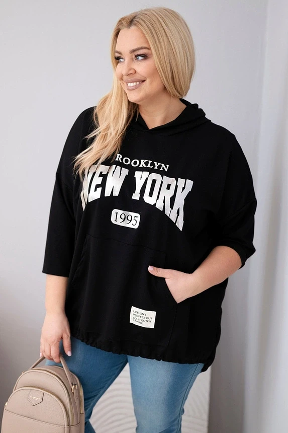 Bluza Plus Size wiskozowa z kapturem i kieszenią kangurką (r.50-56)     