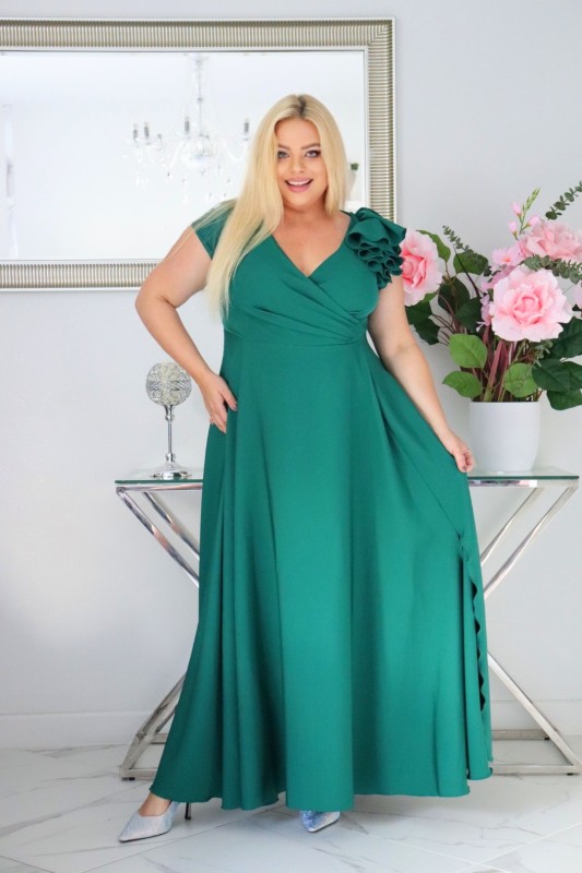 Sukienka plus size glamour z kwiecistą falbaną – S1017 ( r. 48-60) 