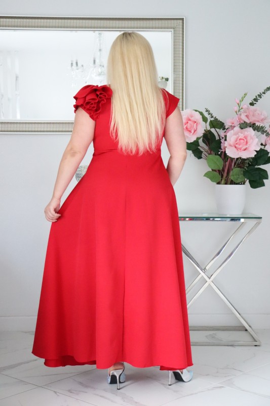 Sukienka glamour z kwiecistą falbaną – S1017 ( r. 48-60) 