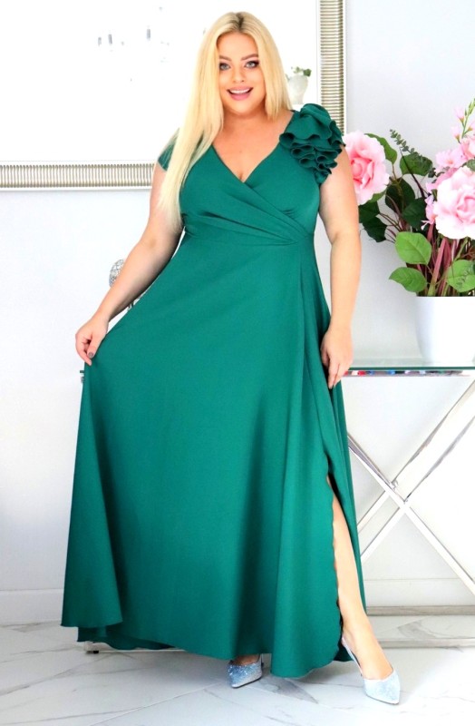 Sukienka plus size glamour z kwiecistą falbaną – S1017 ( r. 48-60) 