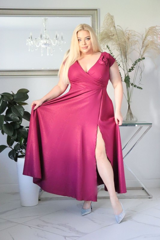 Suknia plus size maxi Glamour z Różą 3D KOD S1009 ( r. 48-60) 