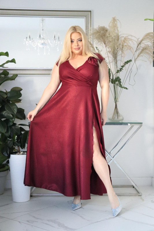 Suknia plus size maxi Glamour z Różą 3D KOD S1009 ( r. 48-60)  