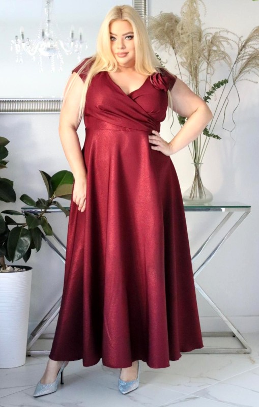 Suknia plus size maxi Glamour z Różą 3D KOD S1009 ( r. 48-60)  