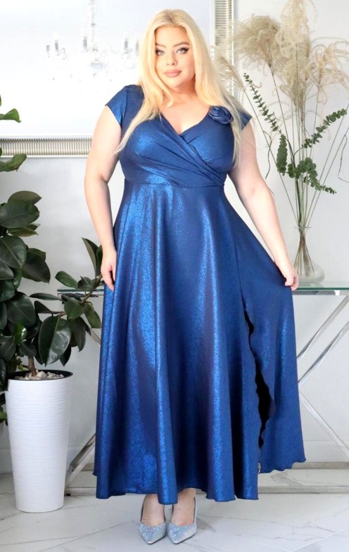Suknia plus size maxi Glamour z Różą 3D KOD S1009 ( r. 48-60)  
