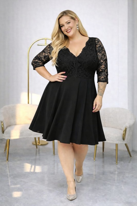 Sukienka rozkloszowana plus size z koronką  S1096  ( r 48-60) 