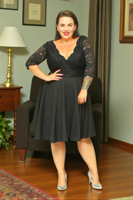 Sukienka rozkloszowana plus size z koronką  S1096  ( r 48-60) 