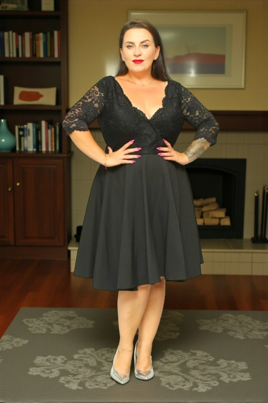 Sukienka rozkloszowana plus size z koronką  S1096  ( r 48-60) 