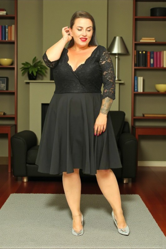 Sukienka rozkloszowana plus size z koronką  S1096  ( r 48-60) 