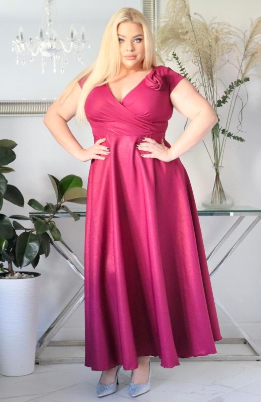 Suknia plus size maxi Glamour z Różą 3D KOD S1009 ( r. 48-60) 