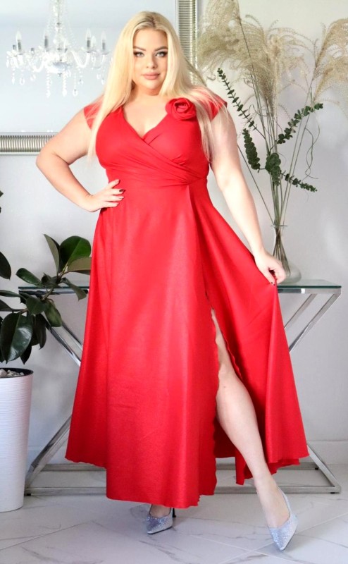 Suknia plus size maxi Glamour z Różą 3D KOD S1009 ( r. 48-60) 