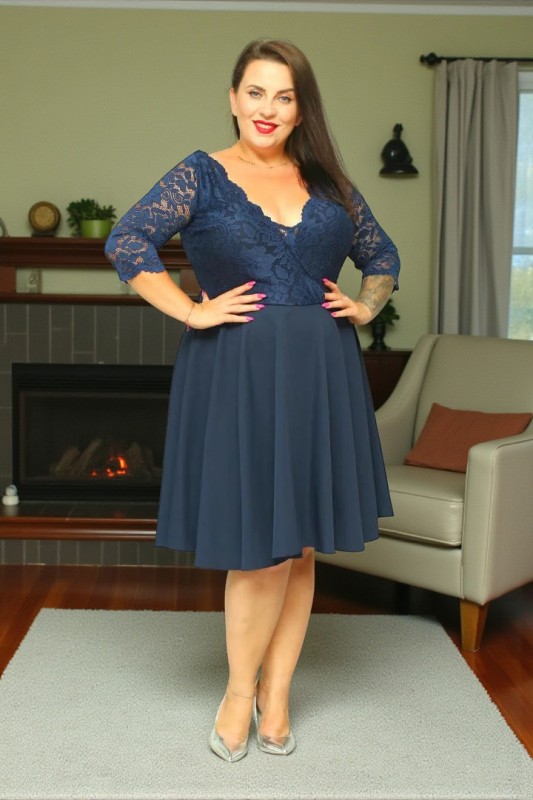 Sukienka rozkloszowana plus size z koronką  S1096  ( r 48-60)  