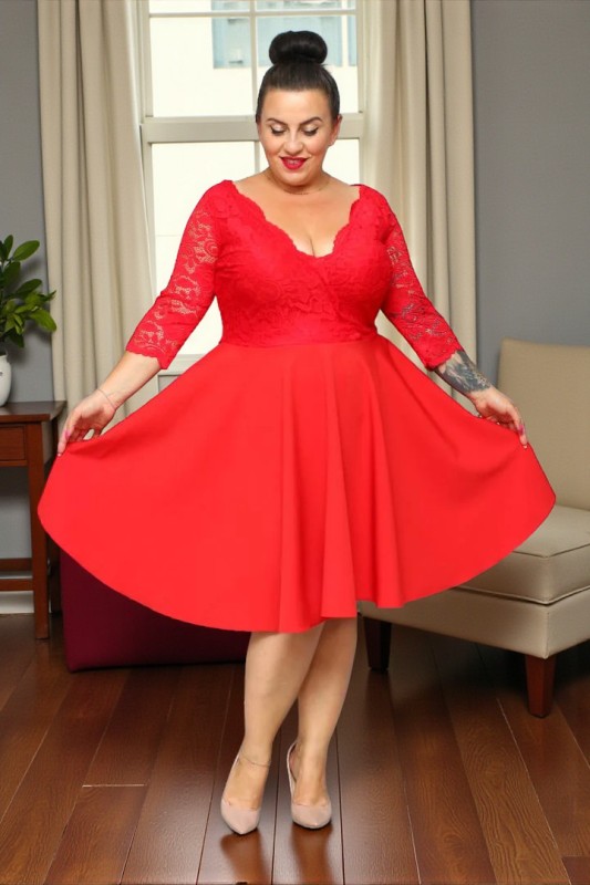 Sukienka rozkloszowana plus size z koronką  S1096  ( r 48-60) 